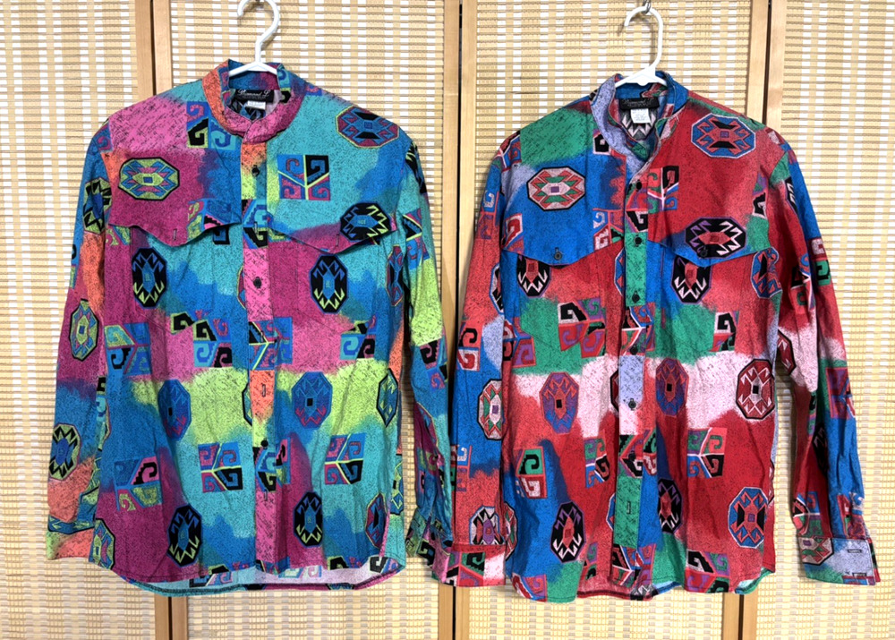 Vintage Diamond L Western Wear Shirts Lot of 2 Medium USA Made 100% Cotton